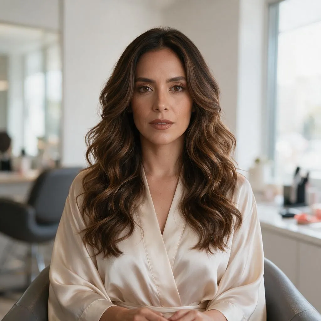 Color de cabello castaño luminoso con ondas sueltas