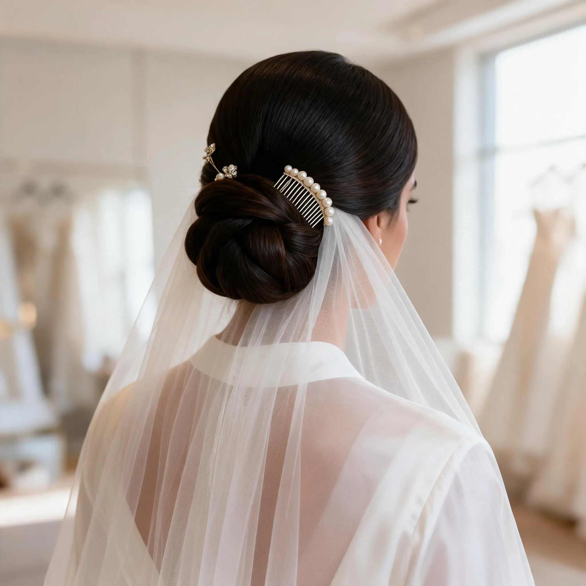 Detalle del peinado de novia desde atrás